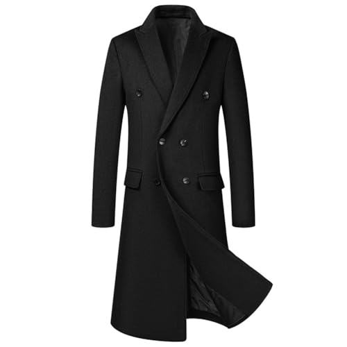 ZhuiKun Herren Wolle Mantel Lange Trenchcoat Slim Fit Winter Kerbkragen Jacke Zweireihig Business Overcoat Wintermantel Übergangsjacke von ZhuiKun