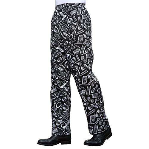 ZhuiKun Kochhose Herren Damen Bundhose Gestreift Bäckerhosen Hotelküche Elastische Taille Arbeitshose mit Tasche, Kordelzug- Kochgeschirr Druck, 4XL von ZhuiKun