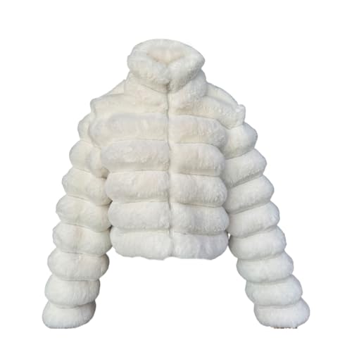 ZhuiKun Kunstpelz Mantel Damen Winterjacke Kurz Fellmantel Übergangsjacke Einfarbige Langarm Warme Wintermantel - Weiß, M von ZhuiKun