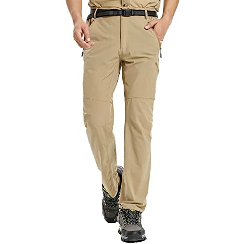 ZhuiKun Leicht Wanderhose Herren Schnell Trockend Leicht Trekkinghose Outdoorhose mit Reißverschluss-Taschen - Khaki, L von ZhuiKun