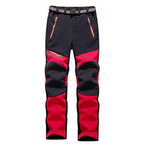 ZhuiKun Unisex Wanderhose Wasserdicht Softshellhose Outdoorhose Winddicht Warm Gefüttert Skihose Snowboardhose Winter Trekkinghose - Rot (Damen), S von ZhuiKun