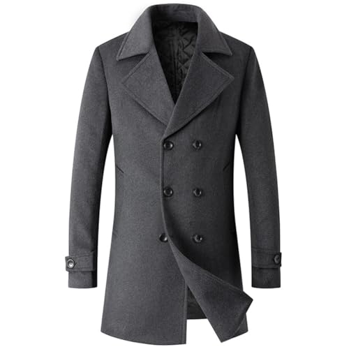 ZhuiKun Wintermantel Herren Lang Wolle Mantel Trenchcoat Slim Fit Zweireihig Revers Business Overcoat Herrenmantel Winterjacke mit Taschen von ZhuiKun