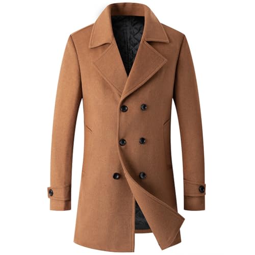 ZhuiKun Wintermantel Herren Lang Wolle Mantel Trenchcoat Slim Fit Zweireihig Revers Business Overcoat Herrenmantel Winterjacke mit Taschen von ZhuiKun