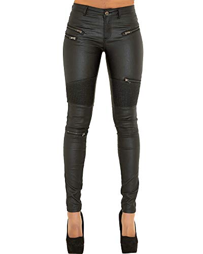 ZhuiKunA Damen Hose, mit Reißverschluss, Metallic Optik, Kunstleder, Glänzende Hosen Schwarz 36 von ZhuiKunA