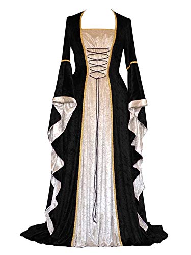 ZhuiKunA Damen Retro Mittelalter Renaissance Kostüm,Lange Ärmel Party Kleid Schwarz S von ZhuiKunA