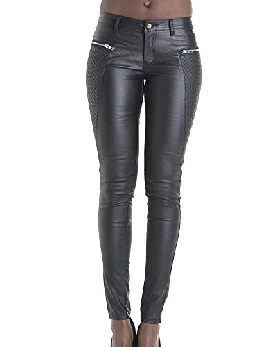 ZhuiKunA Damen Slim Fit, Strech Hose, Leder-Optik, High-Waist, Kunstlederhose Schwarz 34 von ZhuiKunA