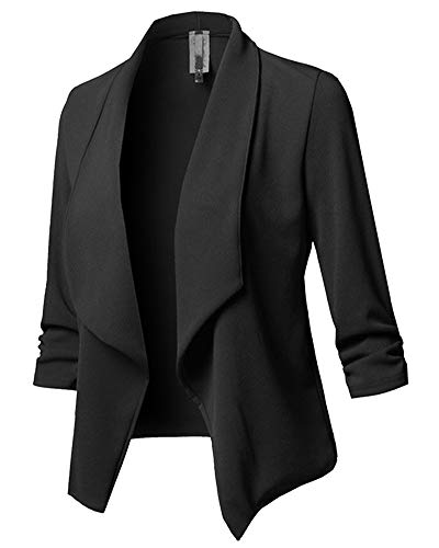 Damen Cardigan Blazer, Wasserfall Oberteil, Open Front, Jacke, Mantel Langarm, Loose Schwarz L von ZhuikunA