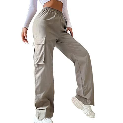 Cargohose Damen Y2K High Waist Hip Hop Freizeithose Lockere Weite Hose Teenager Mädchen Streetwear Bequeme Cargo Hosen Arbeitshose mit Taschen (Grey, XS) von ZhungZaoh