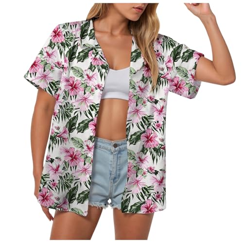 Hawaii Hemd Damen Shirt Kurzarm Hawaiihemd Sommer Bluse Strandshirt Hawaiibluse Casual Fronttasche Party Outfit Frauen Hawaii-Print Hemdbluse Tops (S) von ZhungZaoh