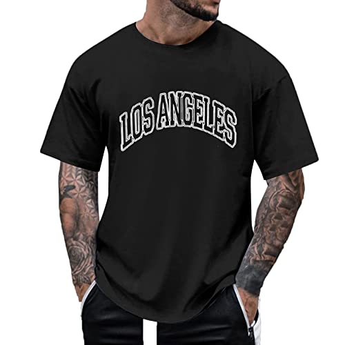 Herren Oversized Tshirt Gym Vintage Rundhals Kurzarm Lose Sommer Oberteile Mode T-Shirt mit Los Angeles Grafik Kreativen Buchstaben Vintage Drucken Streetwear Sport Casual Lang Tops von ZhungZaoh