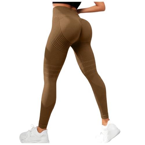 Kompressionsleggins Sport Leggings Damen Anti Cellulite Leggings Kompressions Lang Blickdicht Yoga Leggins Push Up Scrunch Sporthose Yogahose Fitnesshose mit Hohe Taille(01-Coffee, M) von ZhungZaoh