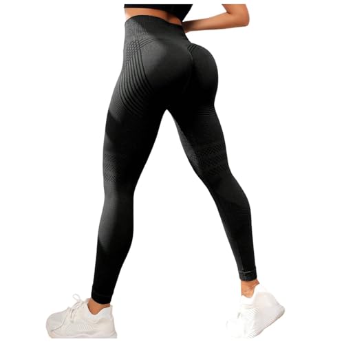 Po Leggings Push Up Effekt Sport Leggings Damen Anti Cellulite Leggings Kompressions Lang Blickdicht Yoga Leggins Push Up Scrunch Sporthose Yogahose Fitnesshose mit Hohe Taille(001-Black, XL) von ZhungZaoh