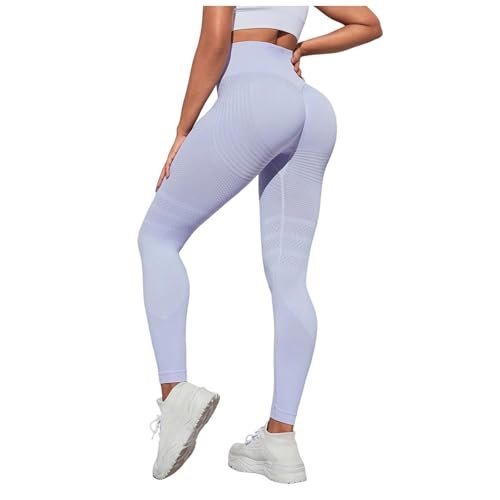 Sport Leggings Damen Anti Cellulite Leggings Lange Blickdicht Kompressions Yoga Leggings Push Up Scrunch Figurformende Sporthose Yogahose Fitnesshose mit Hohe Taille Bauchkontrolle (Light Purple, S) von ZhungZaoh
