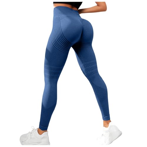 Sport Leggings Damen Anti Cellulite Leggings Lange Blickdicht Kompressions Yoga Leggings Push Up Scrunch Figurformende Sporthose Yogahose Fitnesshose mit Hohe Taille Bauchkontrolle (Navy, L) von ZhungZaoh
