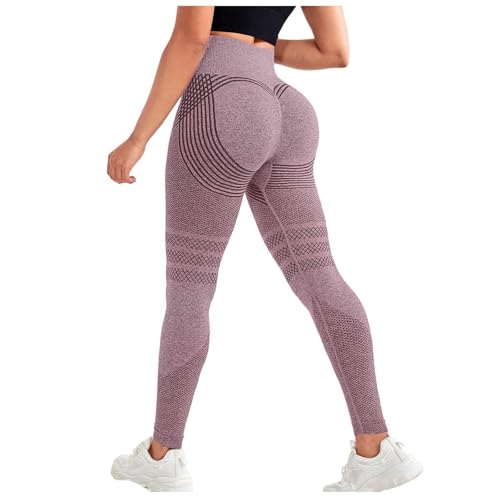 Sport Leggings Damen Anti Cellulite Leggings Lange Blickdicht Kompressions Yoga Leggings Push Up Scrunch Figurformende Sporthose Yogahose Fitnesshose mit Hohe Taille Bauchkontrolle (Rose Gold, L) von ZhungZaoh