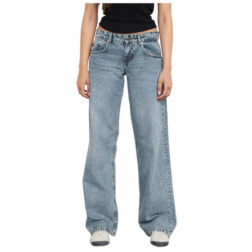 ZhungZaoh Baggy Damen Jeans Y2k Low Waist Jeans Straight Leg Jeanshose Gerade Freizeithose Stretch Boyfriend Locker Hosen Teenager Mädchen Streetwear (Sky Blue, XS) von ZhungZaoh