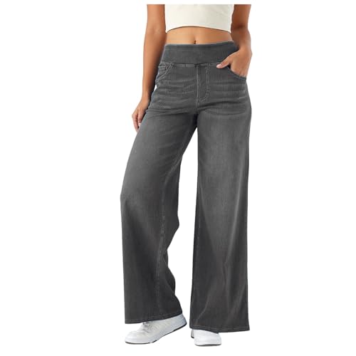 ZhungZaoh Baggy Jeans Damen High Waist Wide Leg Jeans Stretch Straight Leg Jeanshose mit Weitem Bein Freizeithose Locker Hosen Teenager Mädchen Streetwear(Grey, XS) von ZhungZaoh