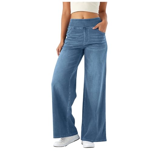 ZhungZaoh Baggy Jeans Damen High Waist Wide Leg Jeans Stretch Straight Leg Jeanshose mit Weitem Bein Freizeithose Locker Hosen Teenager Mädchen Streetwear Hosen Damen Baggy(Sky Blue, XS) von ZhungZaoh