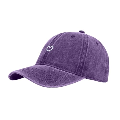 ZhungZaoh Baseball Cap Damen Pferdeschwanz Verstellbare Kappe Baseballkappe Vintage Mützen Sonnenschutz Basecap Damen mit mit Herzförmiges Stickmuster Sommermütze für Sommer Sport (Violett, One Size) von ZhungZaoh