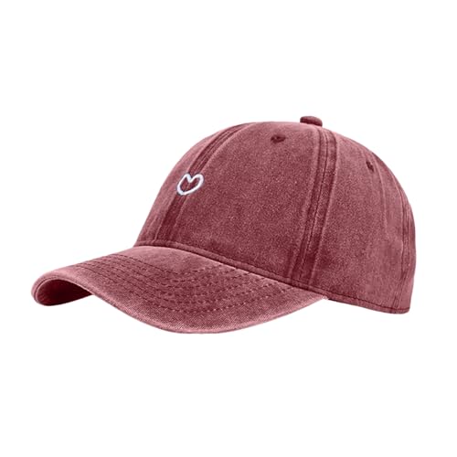 ZhungZaoh Baseball Cap Damen Pferdeschwanz Verstellbare Kappe Baseballkappe Vintage Mützen Sonnenschutz Basecap Damen mit mit Herzförmiges Stickmuster Sommermütze für Sommer Sport (Weinrot, One Size) von ZhungZaoh