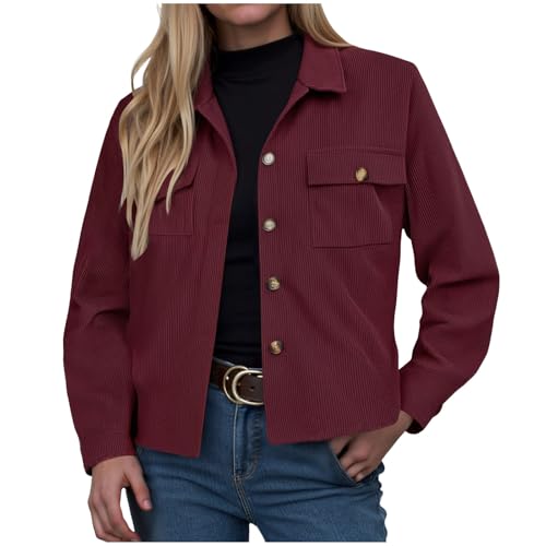 ZhungZaoh Cordjacke Damen Übergangsjacke Langarm Button Down Blouson Jacke mit Taschen Herbst Winter Casaul Jacket Kurze Cord Jacke (M) von ZhungZaoh