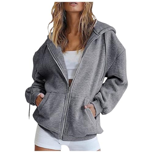 ZhungZaoh Hoodie Damen Sweatjacke 2024 Kapuzenpullover Herbst Winter Sweatshirt Oversize Pullover Zipper Lang Mantel Kapuzenjacke mit Kapuze Reißverschluss (Dark Gray, M) von ZhungZaoh