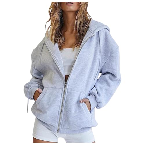 ZhungZaoh Hoodie Damen Sweatjacke 2024 Kapuzenpullover Herbst Winter Sweatshirt Oversize Pullover Zipper Lang Mantel Kapuzenjacke mit Kapuze Reißverschluss (Grey, M) von ZhungZaoh