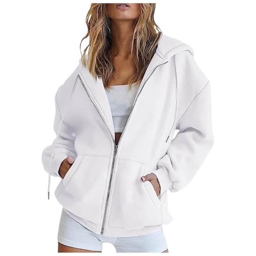 ZhungZaoh Hoodie Damen Sweatjacke 2025 Sportjacke Herbst Winter Sweatshirt Oversize Pullover Zipper Kapuzenpullover Lang Mantel Kapuzenjacke mit Kapuze Reißverschluss (White, XXL) von ZhungZaoh