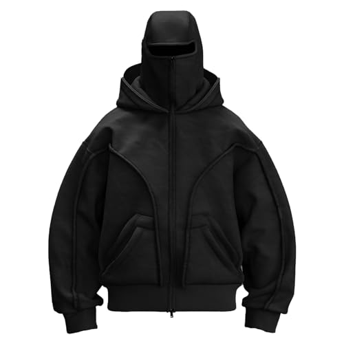ZhungZaoh Kapuzenjacke Herren Mask Hoodie Langarm Pullover Kapuzenpullover Full Zip Hoodie Outdoor Jacket Sweatjacke Zip Sweatshirt mit Gesichtsmaske Sturmhaube Warm Winddicht (S) von ZhungZaoh