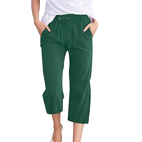 ZhungZaoh Shorts Damen Große Größen Bermuda Shorts Damen Sommer Kurze Hose Musselin Sport Leinen Sommerhose mit Taschen Leinenhose Stoffhose Elastische Taille Strandshorts(02-Green, XXL) von ZhungZaoh