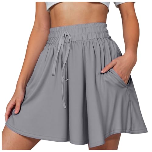 ZhungZaoh Shorts Damen Sommer Leicht Sporthose Locker Yoga Hose Weites Bein Kordelzug Stoffhose Kurze Hose mit Taschen Lose Freizeit Culottes (Grau, XXL) von ZhungZaoh
