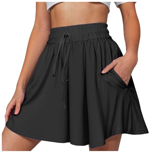 ZhungZaoh Shorts Damen Sommer Leicht Sporthose Locker Yoga Hose Weites Bein Kordelzug Stoffhose Kurze Hose mit Taschen Lose Freizeit Culottes (Schwarz, S) von ZhungZaoh