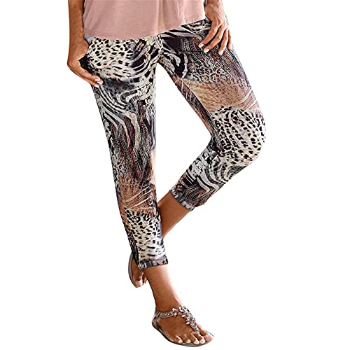 ZhungZaoh Sommerhose Damen Leicht Boho Strandhose Lange Haremshose Blumen Straight Bein Hose Damen Sommer Stoffhose Freizeithose Schlupfhose mit Taschen(07-Multicolor, L) von ZhungZaoh