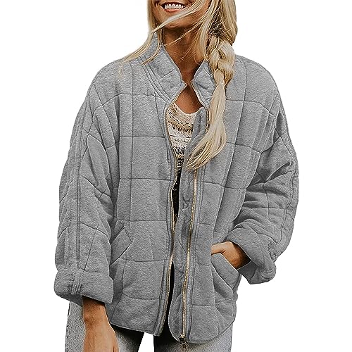 ZhungZaoh Winterjacke Damen Puffer Jacke Leichte Warm Kurzer Daunenmantel Causal Kurz Langarm Übergangsjacke Wintermantel Winter Mantel Outdoorjacke Oversized Steppjacke (Grey, S) von ZhungZaoh