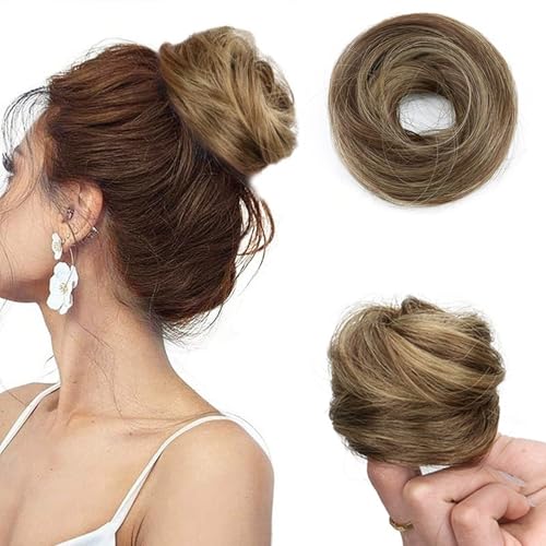 Scrunchies für Glattes Haar, Haarteil mit Gummiband für Frauen, Elastisches Dutt Haarteil Haargummi mit Haaren, Weich Synthetisch Haarverlängerung, Donut Zubehör Scrunchies für Damen (Braun) von ZhuoFan