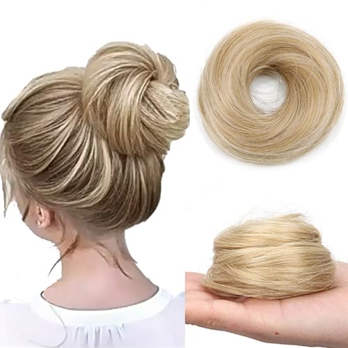 Scrunchies für Glattes Haar, Haarteil mit Gummiband für Frauen, Elastisches Dutt Haarteil Haargummi mit Haaren, Weich Synthetisch Haarverlängerung, Donut Zubehör Scrunchies für Damen (Gold) von ZhuoFan