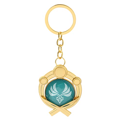 Anime Genshin Impact Vision Keychain - Eye of God Hydro Dendro Electro Geo Pyro Anemo Cryo Luminous Metal Key Chain Jewelry, Round Anemo, 52*53mm von ZhuoXing jewelry