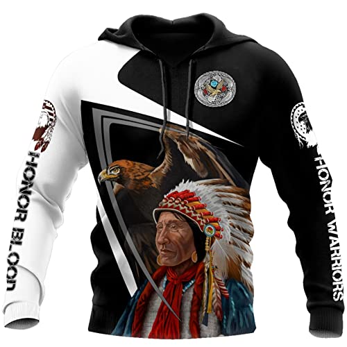Herren 3D gedruckte Hoodies Fashion Ethnic Style Native American Indian Printed Langarm Sweatshirt Pullover mit Tasche von Zhuzhugege