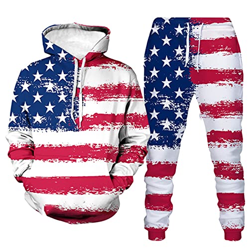 Zhuzhugege Herren Amerika Flagge Retro Print Trainingsanzug Set Mode Retro Hoodie & Jogginghose Zweiteiliges Set Zhuzhugege Herren Amerika Flagge Retro Print Trainingsanzug Set Mode Retro Hoodie & Jogginghose Zweiteiliges Set von Zhuzhugege