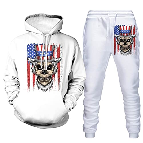 Zhuzhugege Herren Amerika Flagge Retro Print Trainingsanzug Set Mode Retro Hoodie & Jogginghose Zweiteiliges Set von Zhuzhugege