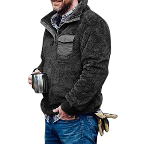 Zhuzhugege Mens Flauschiges Sweatshirt Langarm 1/4 Zip Teddy Pullover Winter Warme Tops Fuzzy Fleece Pullover Jacke Stehkragen Wintermantel von Zhuzhugege