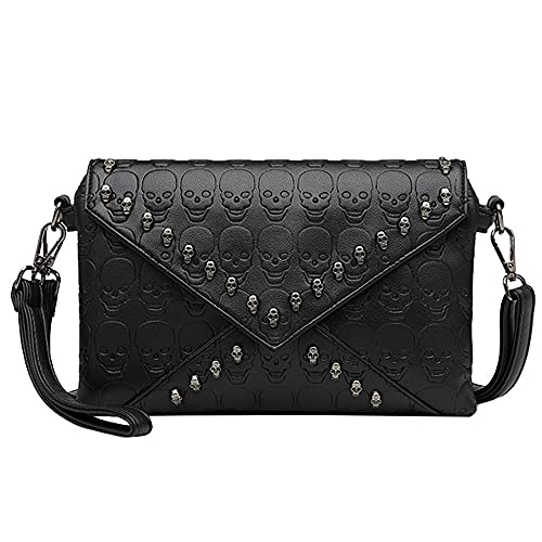 Damen Clutch Skull Geldbörse PU Leder Schädel Gedruckt Schultertasche Messenger Bag mit Schultergurt, schwarz 1, Einheitsgröße von ZiMing