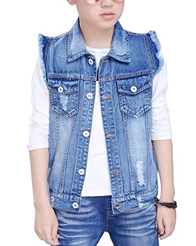 Baby Jungen Weste Ärmellose Kapuze Jeansjacke Jeansweste Biker Fashion Denim Slim Fit Outwear Mantel Herbst Winter Hellblau L von ZiXing