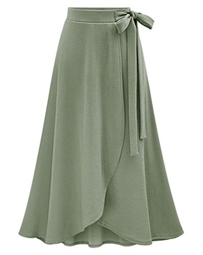 Damen A-Linien Asymmetrisch Falten Röcke Normallack Lange Gefalteter Rock Armeegrün Medium von ZiXing