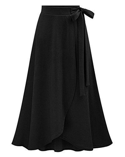 Damen A-Linien Asymmetrisch Falten Röcke Normallack Lange Gefalteter Rock Schwarz Large von ZiXing