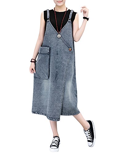 Damen Latzkleid Jeans Rock Trägerrock Freizeitkleid Denimrock Jeanskleid Midi Kleid Azul XL von ZiXing