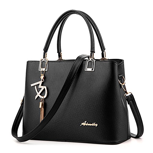 Damen PU lederne Handtaschen Schulter Tasche Marken Elegant Taschen Shopper Reissverschluss Frauen Handtaschen Schwarz von ZiXing