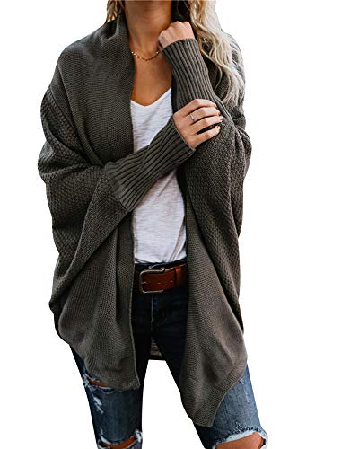 Damen Strickjacke Winter Herbst War Gestrickt Poncho Langarm Asymmetrisch Warm Elegant Locker Oversive Kimono Cardigan Mantel Strickwaren Dunkelgrün von ZiXing