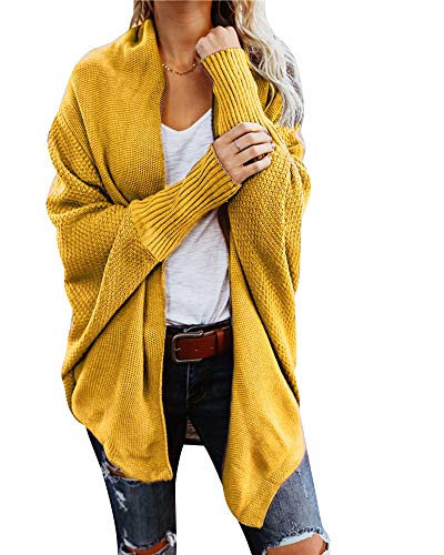 Damen Strickjacke Winter Herbst War Gestrickt Poncho Langarm Asymmetrisch Warm Elegant Locker Oversive Kimono Cardigan Mantel Strickwaren Gelb von ZiXing