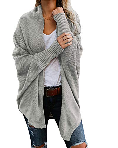 Damen Strickjacke Winter Herbst War Gestrickt Poncho Langarm Asymmetrisch Warm Elegant Locker Oversive Kimono Cardigan Mantel Strickwaren Grau von ZiXing